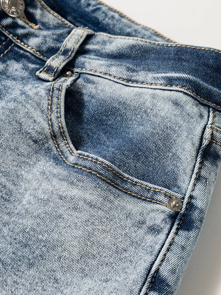 Blue High Rise Button Zip Fly Medium Wash Jeans for wholesale on Faire5