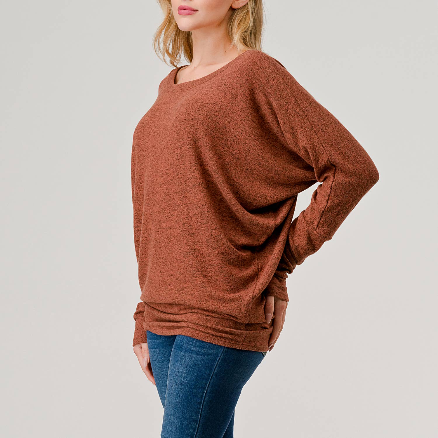 Heimious - Vente Haut en maille – femme - Haut en tricot Hacci à manches longues et col rond à manches Dolman, 270126