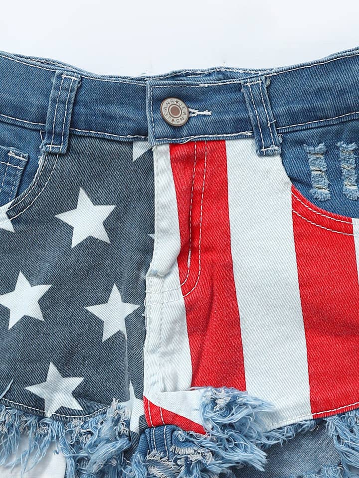 sassy kids palace - Wholesale Shorts - Kids - Girls Stars Stripe Patriotic Denim Shorts