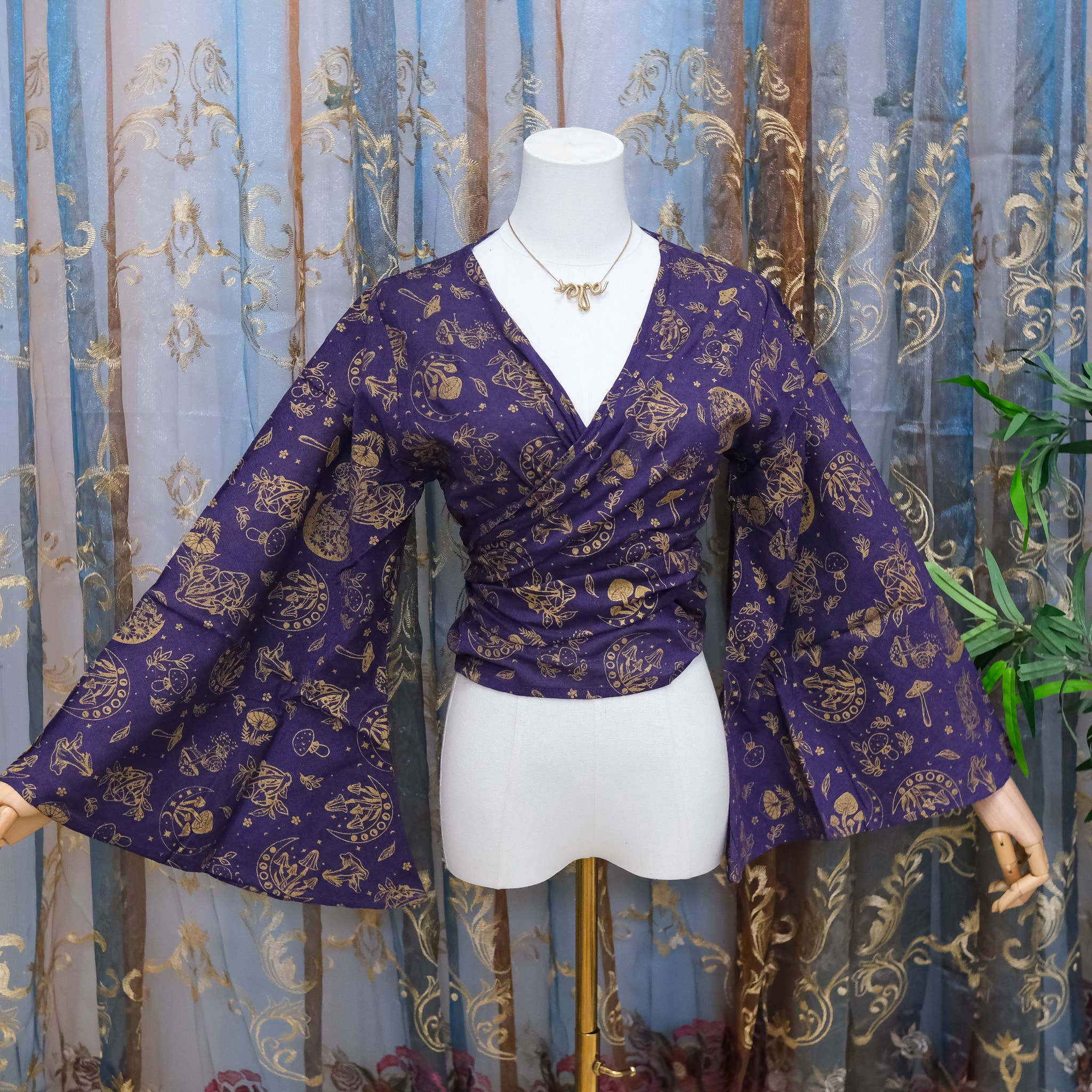 Karma Nepal Crafts - Wholesale Blouse - Women's - 3 Way Cotton Wrap Top with Mushroom Print4