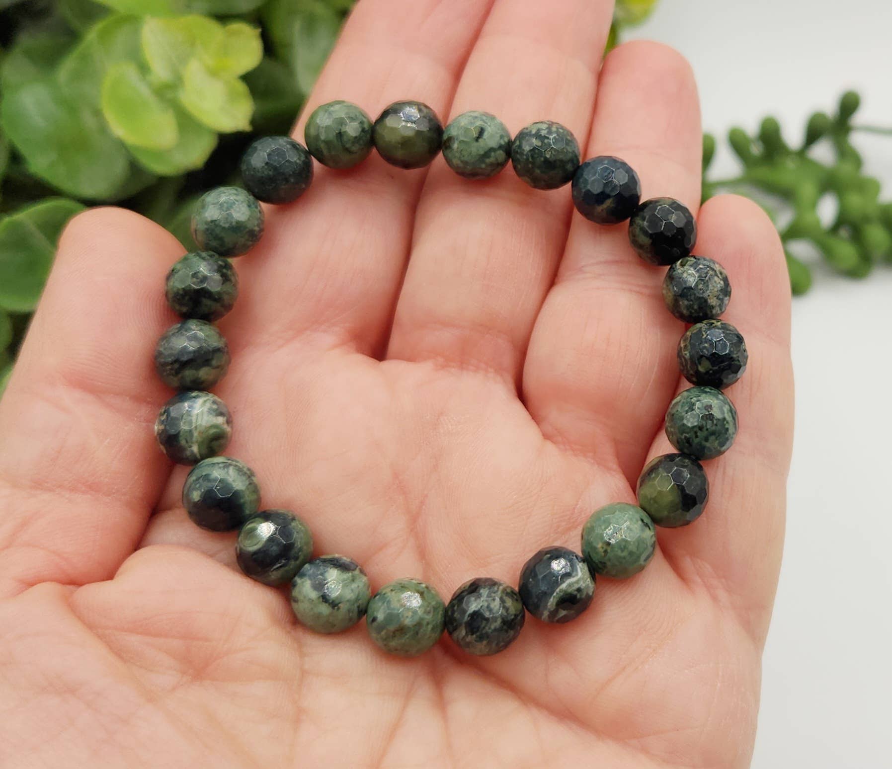 Meraki Gemstones - Wholesale Beaded Bracelet -  Kambaba Jasper 8mm Faceted Stretchable Bracelet-7.5" Long 7