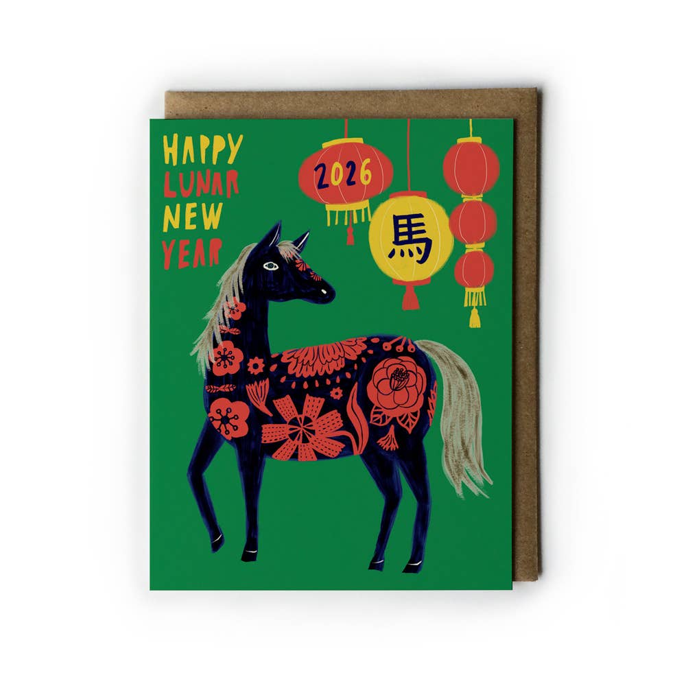 Honeyberry Studios - Wholesale Season's Greetings Card - 2026 Year of the Horse Lunar New Year Greeting Card
