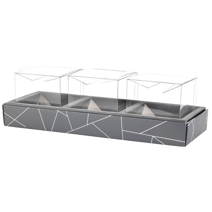 Clear Plastic Gift Boxes with Gray Tray, 3 Square Shaped for wholesale by Hammont