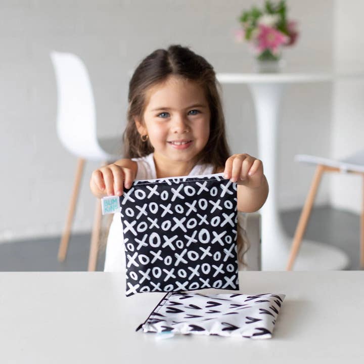 Bumkins - Wholesale Snack Pack - Kids & Baby - Reusable Snack Bag, Large 2-Pack: XOXO & Hearts