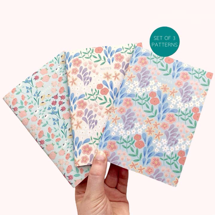 Set of 3 A6 Dotted Notebooks – Spring Floral Collection for wholesale by Ditsy & Stitch