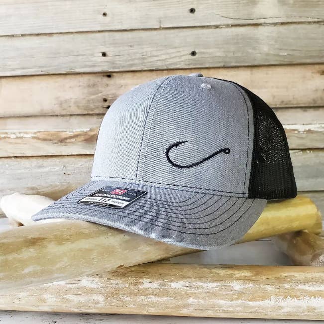 Fish Hook Silhouette on Richardson 112 Trucker Hat for wholesale by Mad River