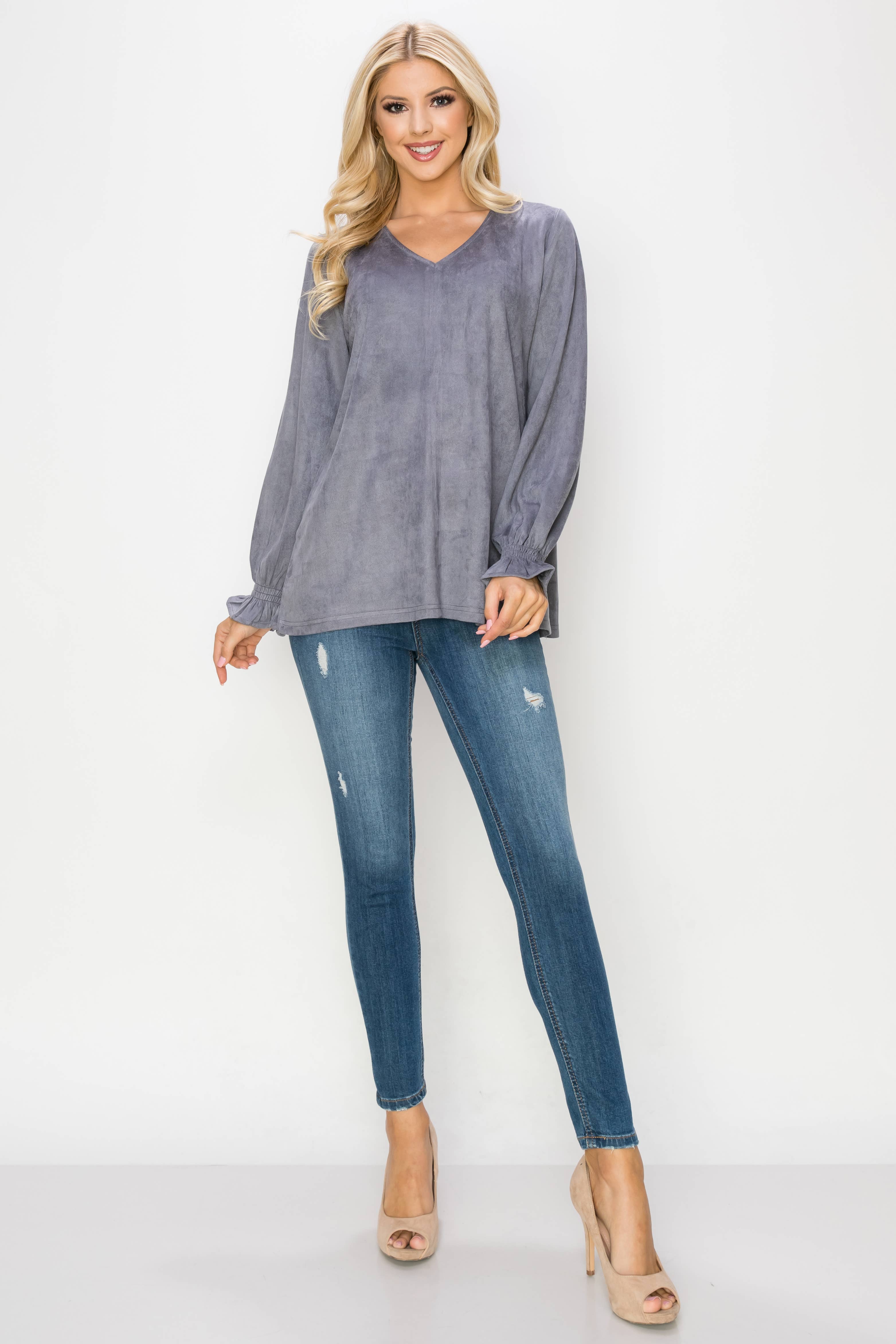 Joh Apparel - Wholesale Blouse - Women's - Abigail Stretch Suede Top5