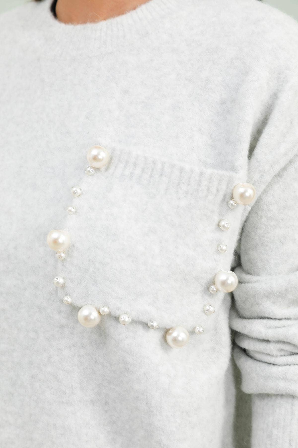 MOOYA – wholesale Knitted jumper – Women′s – Plain knit sweater with pearl pocket SCF0167