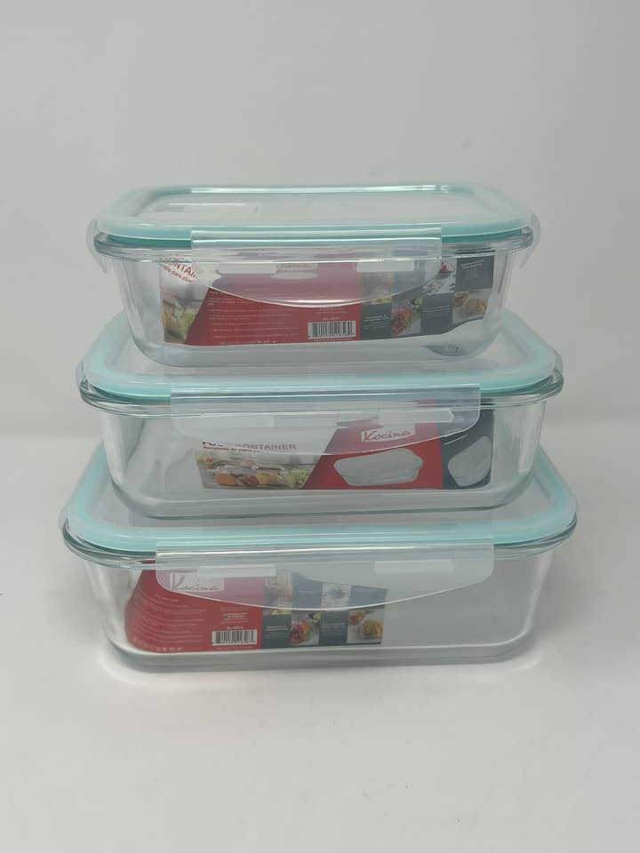 3pc Rectangle Glass Container Set for wholesale by USA HomeMax