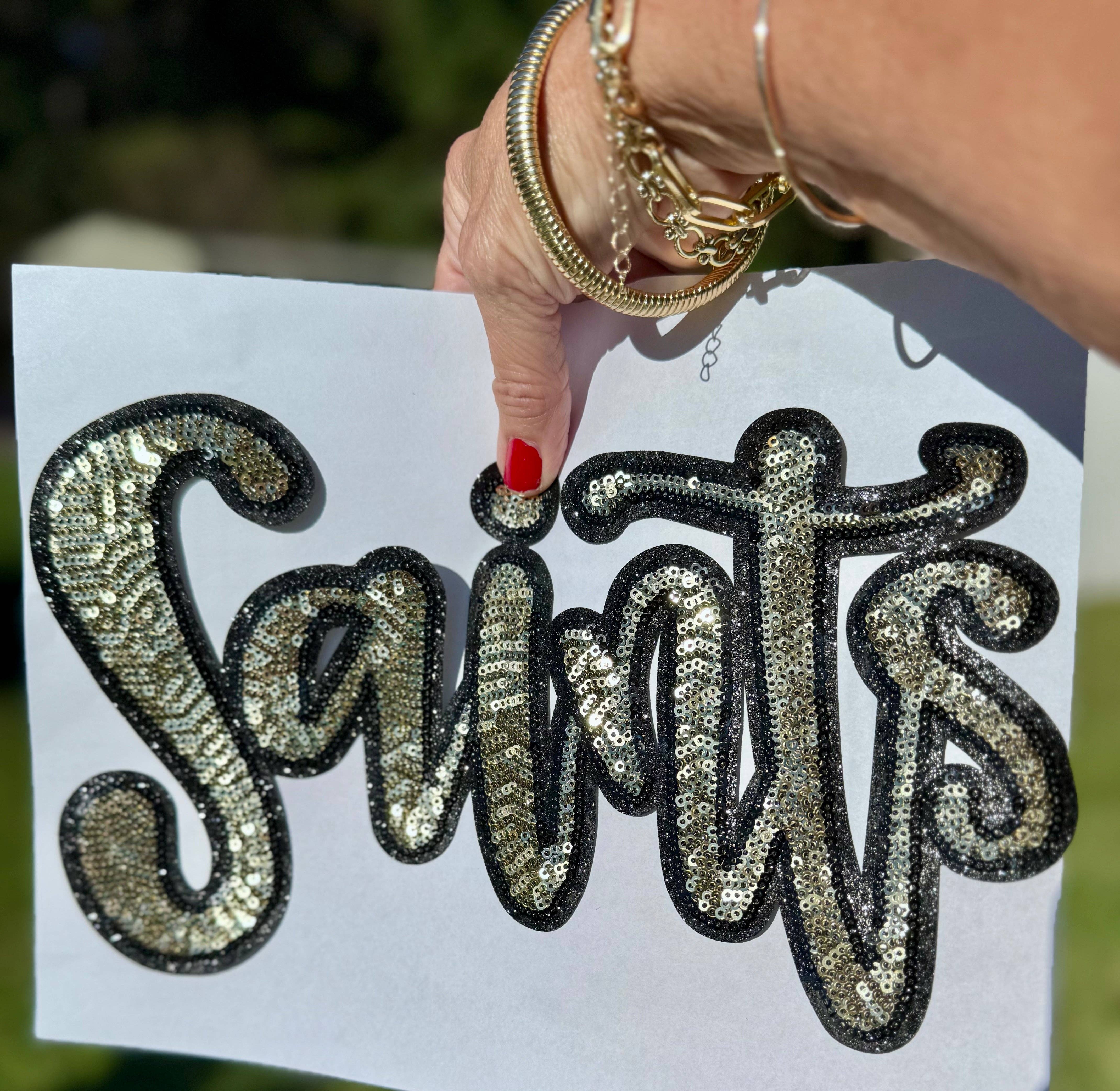 sequinandstiches - Wholesale Patch - Sequin Script Saints Patch: Black Glitter Iron On Applique, School Mascot5