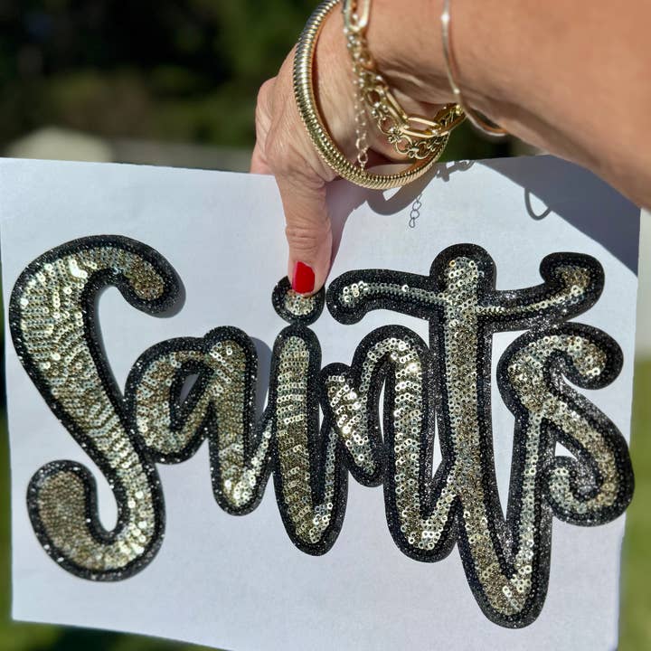 sequinandstiches - Wholesale Patch - Sequin Script Saints Patch: Black Glitter Iron On Applique, School Mascot5