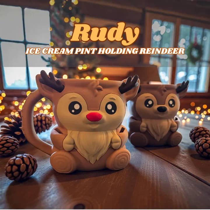 Rudy the Reindeer Ice Cream Pint Holder – 3D Printed Pint for wholesale by Modern Wood Cases