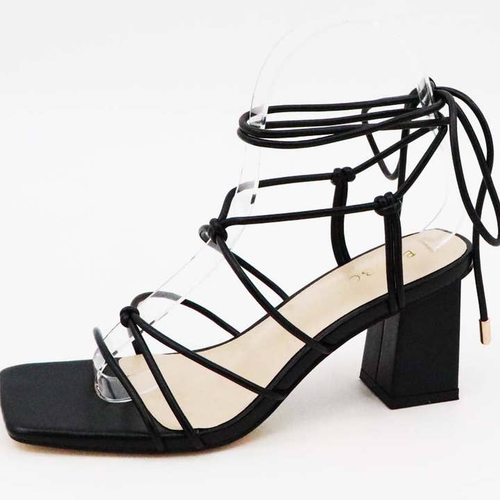 Bamboo LASTING-55 Women Strappy Lace-Up Heeled Sandals with Square Toe and Block Heel-12 Pairs Pack-22.25/Pair for wholesale by Mars Sky Shoes Wholesale