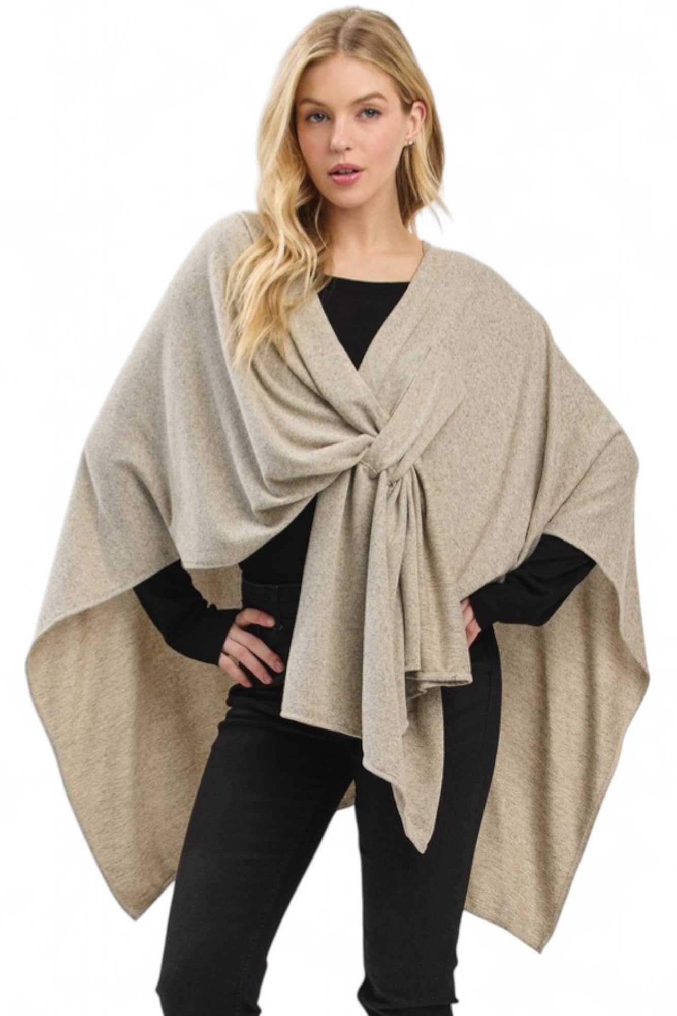 Artini Accessories - Wholesale Poncho - Women's - Solid Color Pull Through Shawl Wrap Poncho3