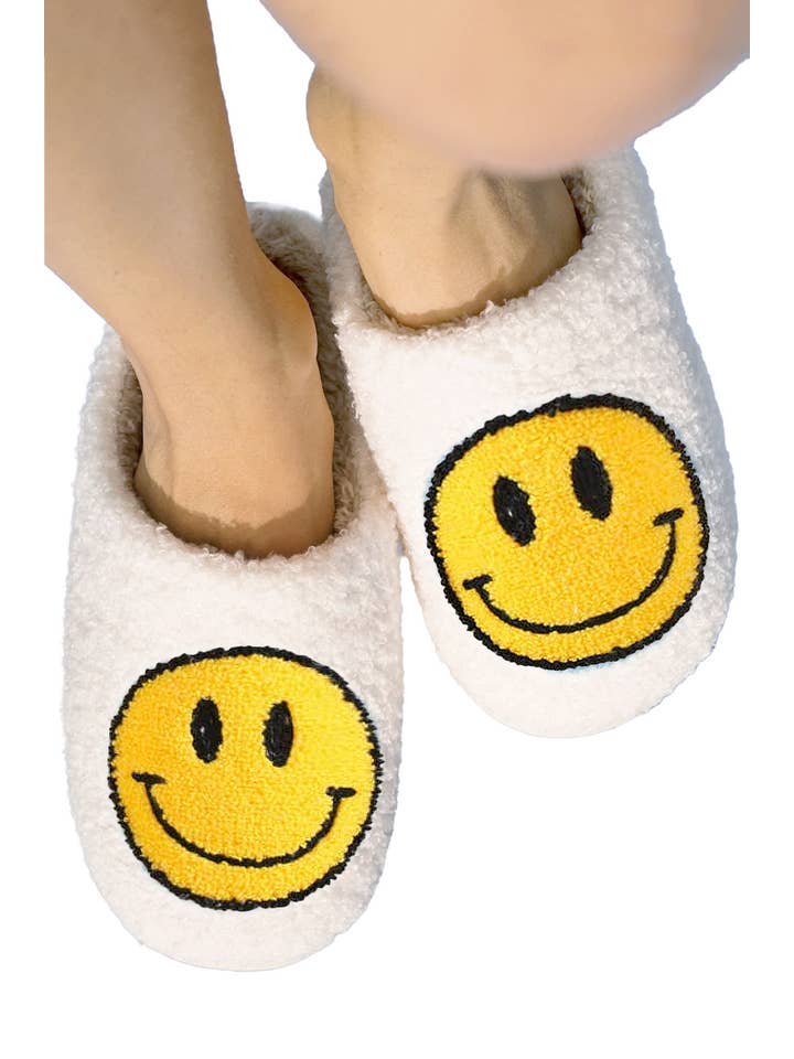 Cap Zone – Engroshandel Slippers - Dame – Smiley Frotté Fuzzy Sherpa Fleece Tøfler
