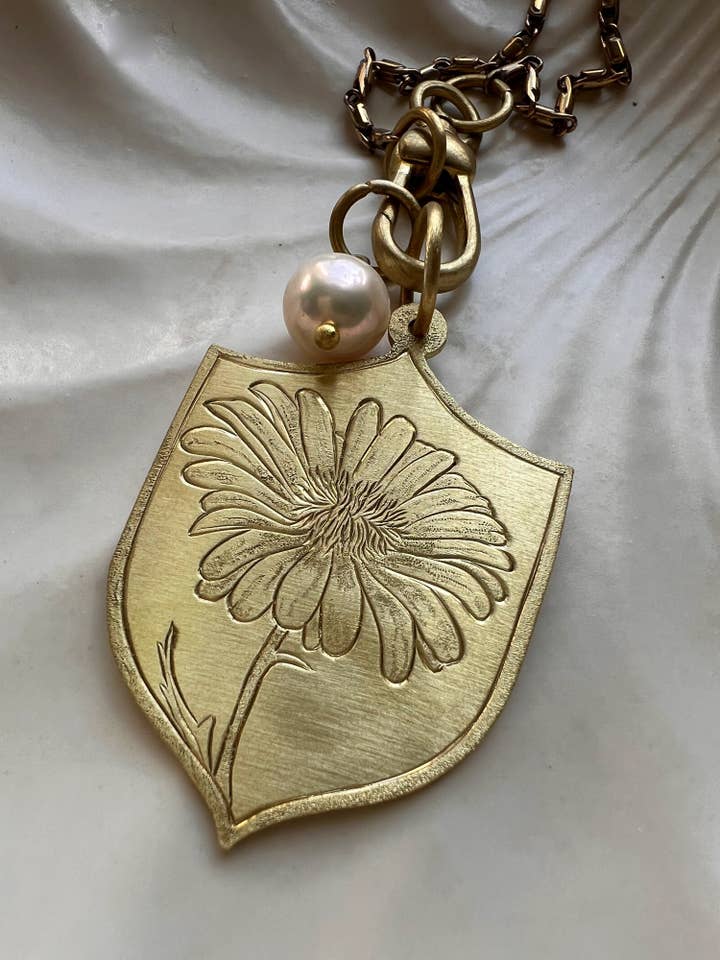 Hand Engraved Daisy Shield for wholesale by Opal & Gold