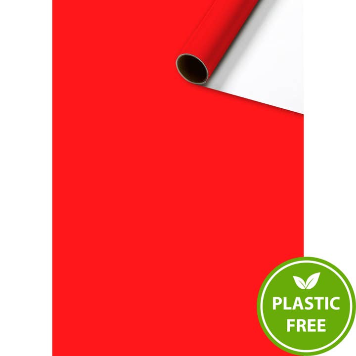 Red Plastic-Free 3m Roll Wrap with Tear Down Strip for wholesale by Giftwrap UK