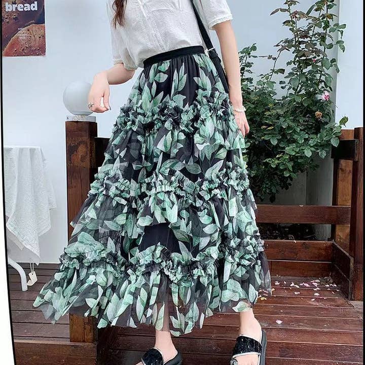 ACCITY - Wholesale Skirt - Women's - LAYERING TULLE SKIRTS WITH FLORAL PRINTS_CWBLS040013