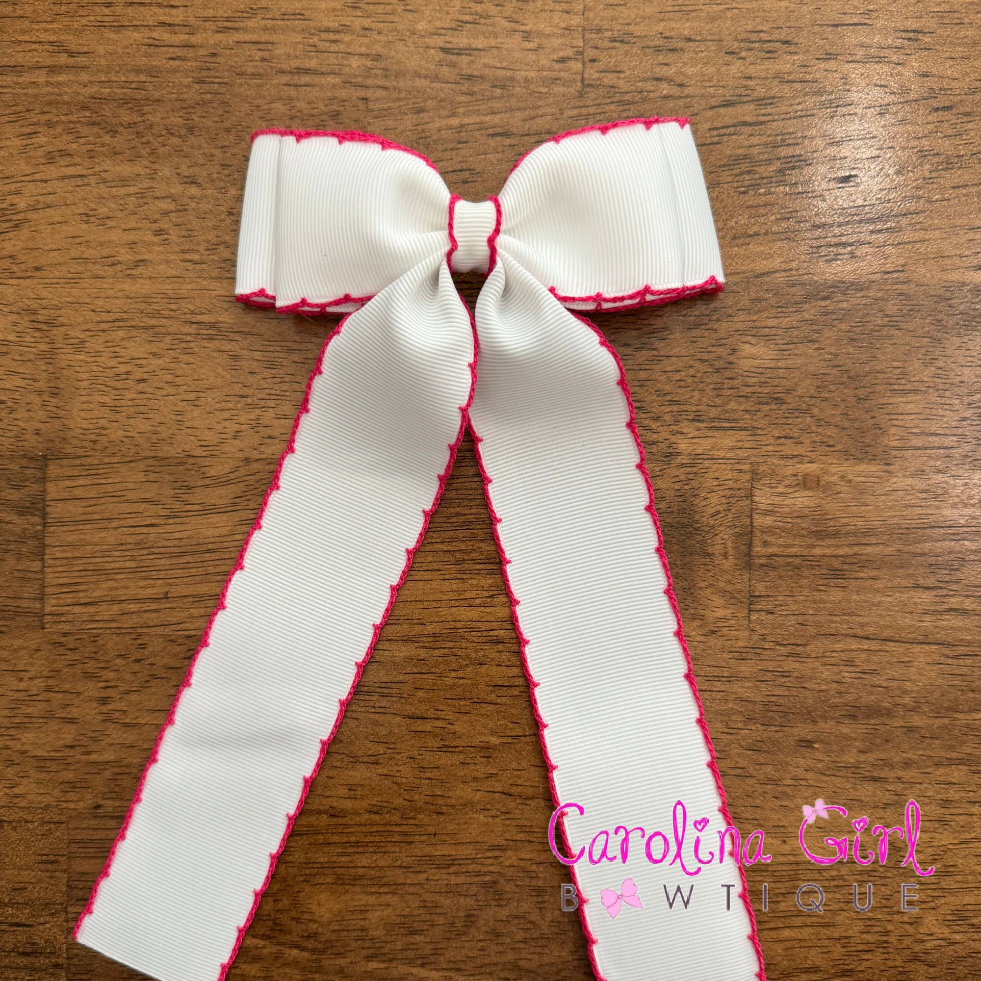 Carolina Girl Bowtique - Wholesale Hair Bow - Women's - 5 in Double Stacked Moonstitch Hair Bow with Long Tails4