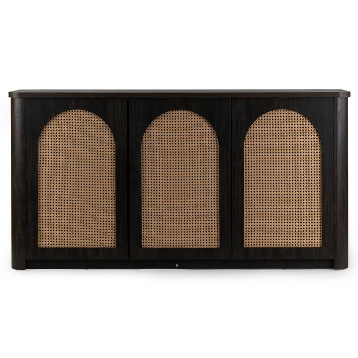 Glamour Home - Vente Armoire - Buffet en bois de noyer brun Bistra avec portes en rotin