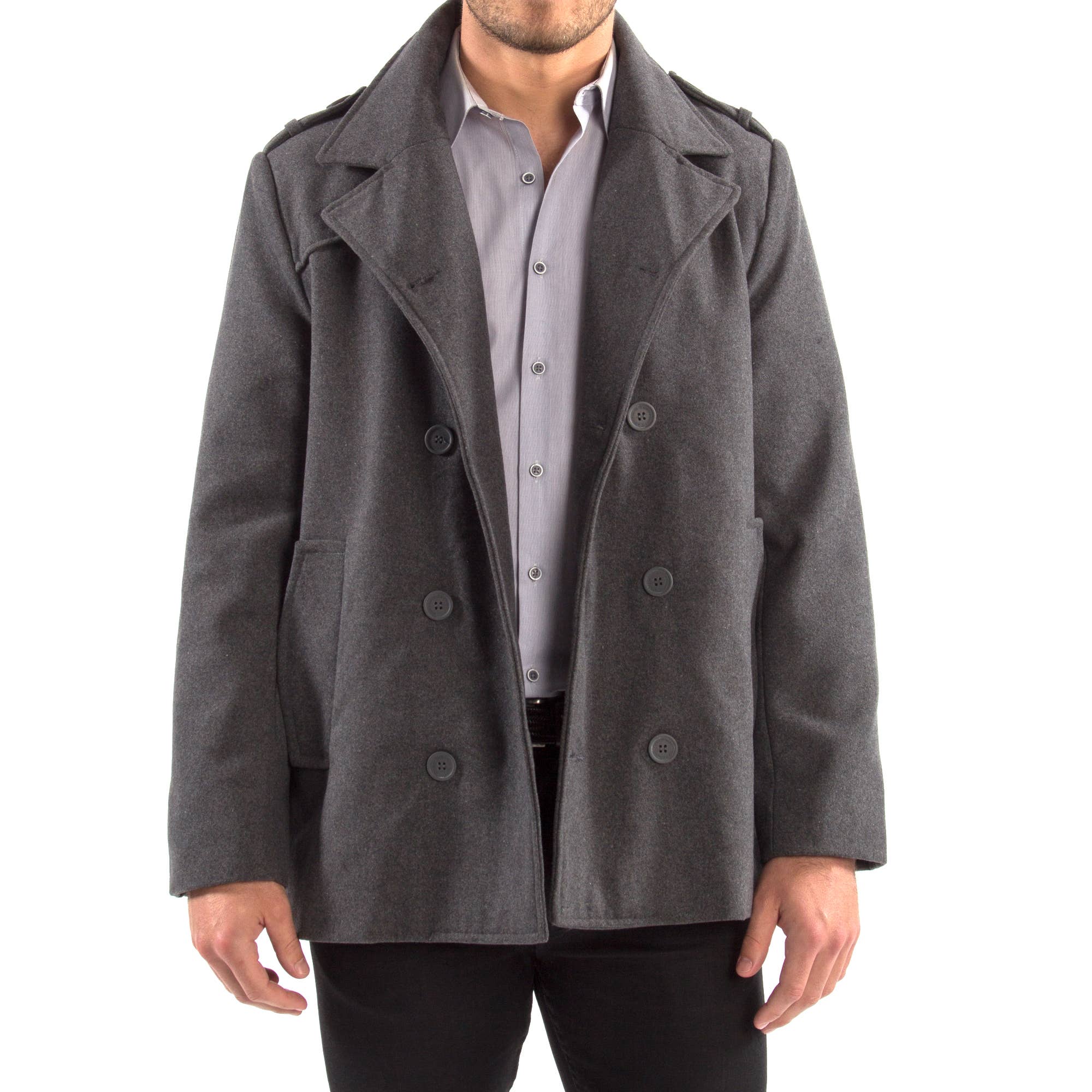 Alpine Swiss - Wholesale Peacoat - Men's - Jake Mens Pea Coat Wool Blend Double Breasted Dress Jacket P6