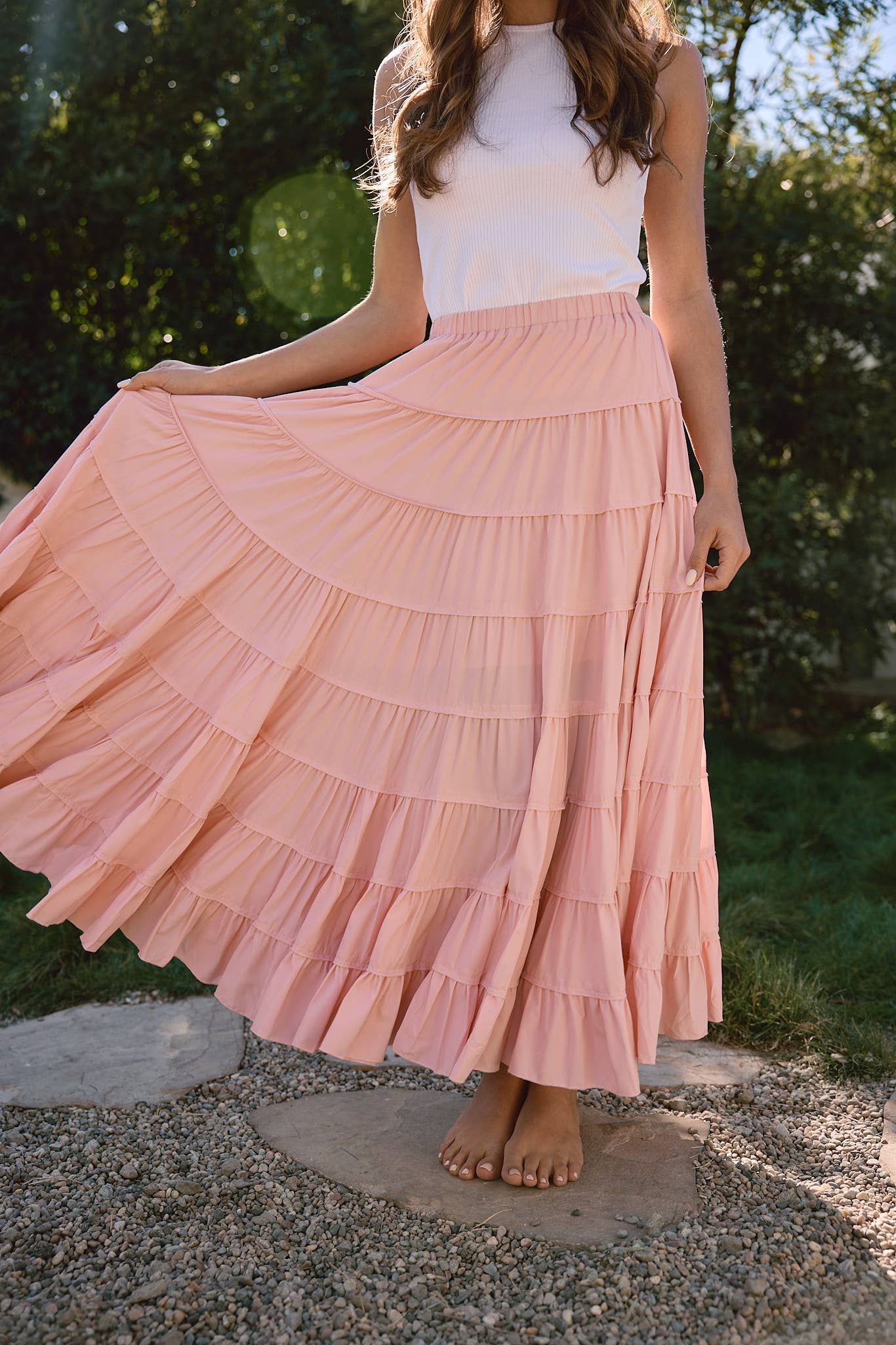 RAISONNEL - Wholesale Skirt - Women's - Elasticated Waist Tiered Maxi Skirt - RS10357