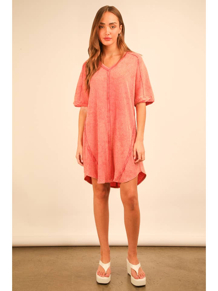 VERY J - Vente Robe – femme - Mini-robe droite en tricot côtelé délavé minéral ND316367