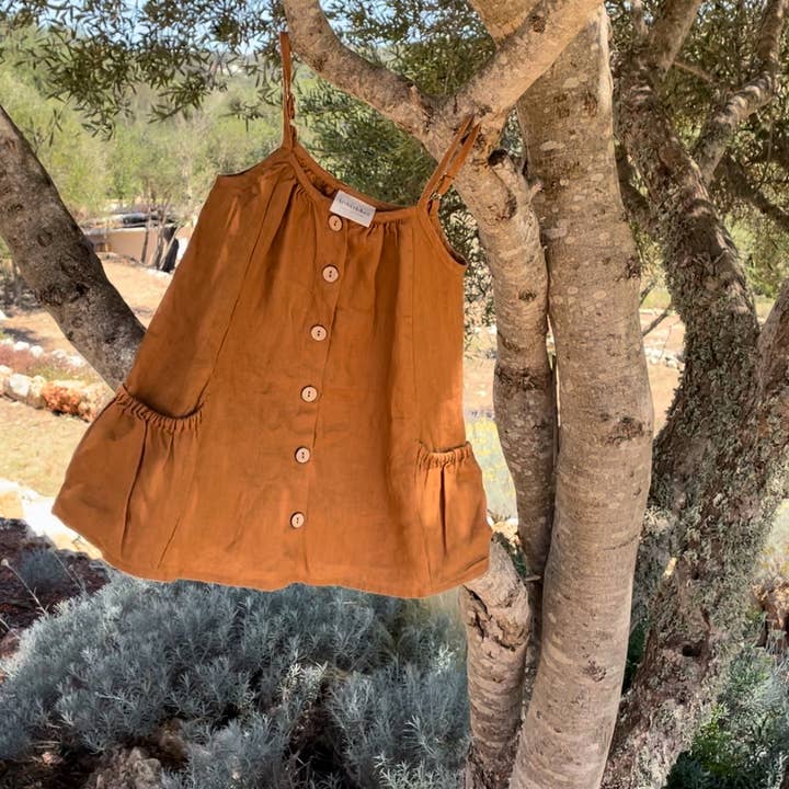 Ava Girls Linen Hazelnut Dress for wholesale by lekokko