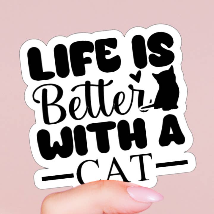 Life is Better with a Cat Holographic Sticker for wholesale by Aloha Ellie & Co.