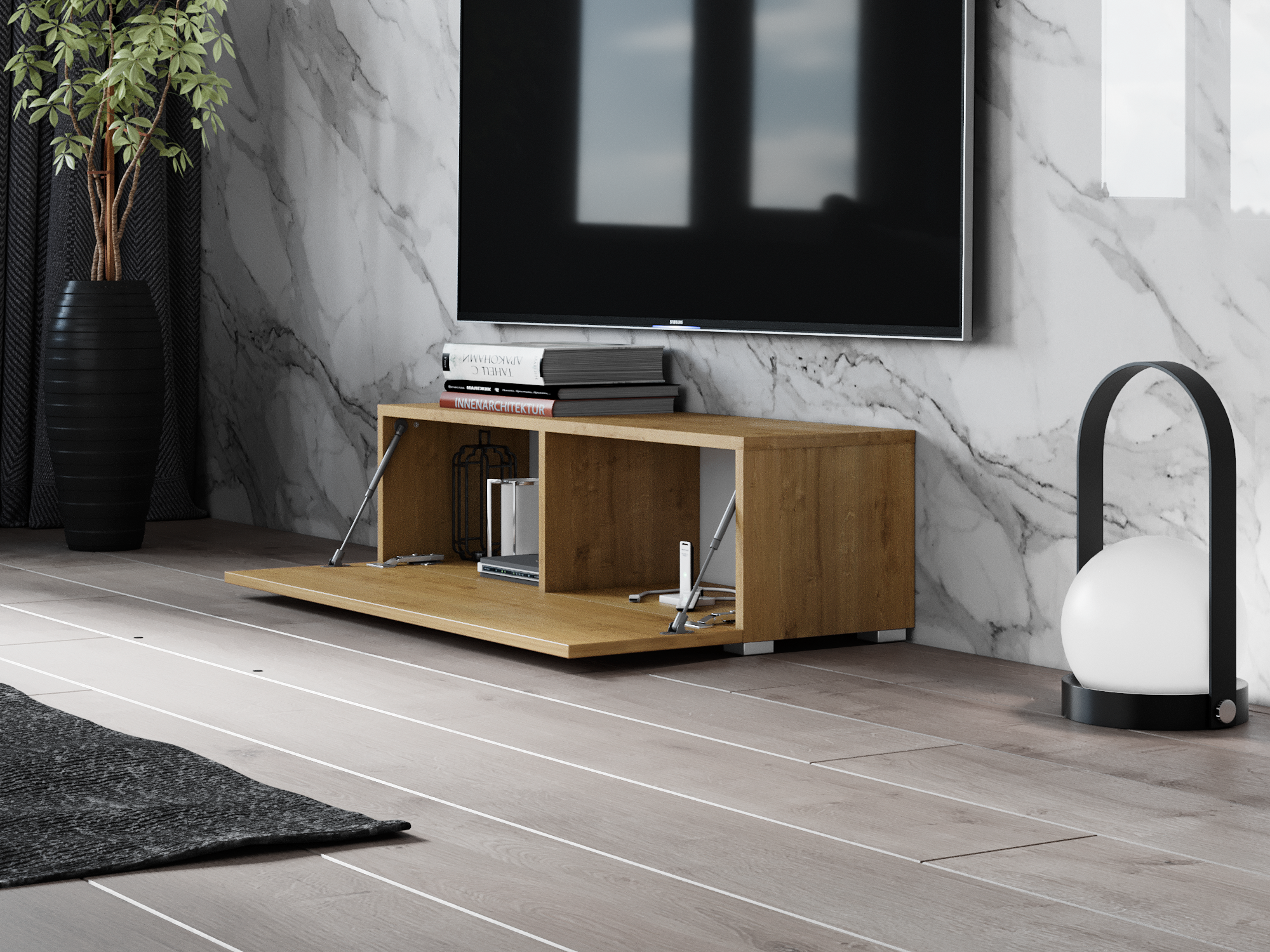 PLATAN ROOM - Wholesale Console Table - TV Cabinet TV Stand 105 cm Hanging or Standing Oak Gold4