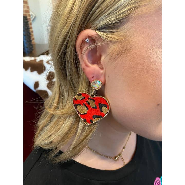 Don't Go Breaking My Heart Gold Leopard Stud Earrings, Red for wholesale on Faire