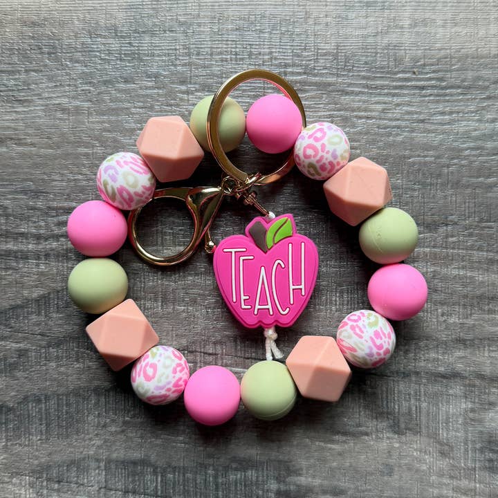 JILLIAN INK LLC - Wholesale Keychain - Women's - Pretty Pink Apple Colorful Teacher Keychain