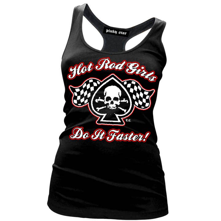 HOT ROD GIRLS DO IT FASTER Tank med grafiskt tryck för wholesale av Pinky Star