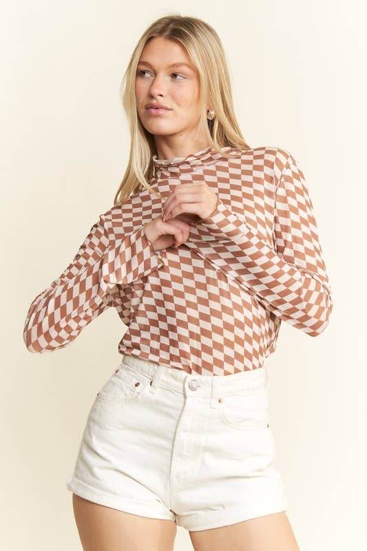 JADE BY JANE - Wholesale Knit Top - Women's -  CHECKERED MESH MOCK NECK TOP6