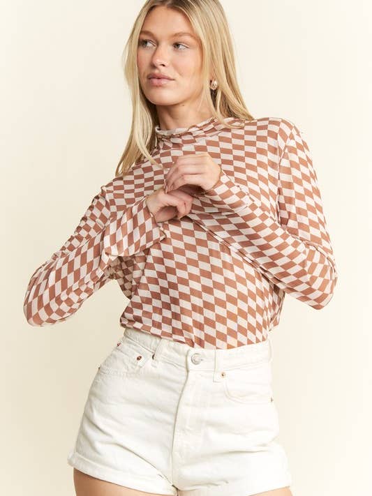 JADE BY JANE - Vente Haut en maille – femme - Haut à col montant en résille à carreaux6