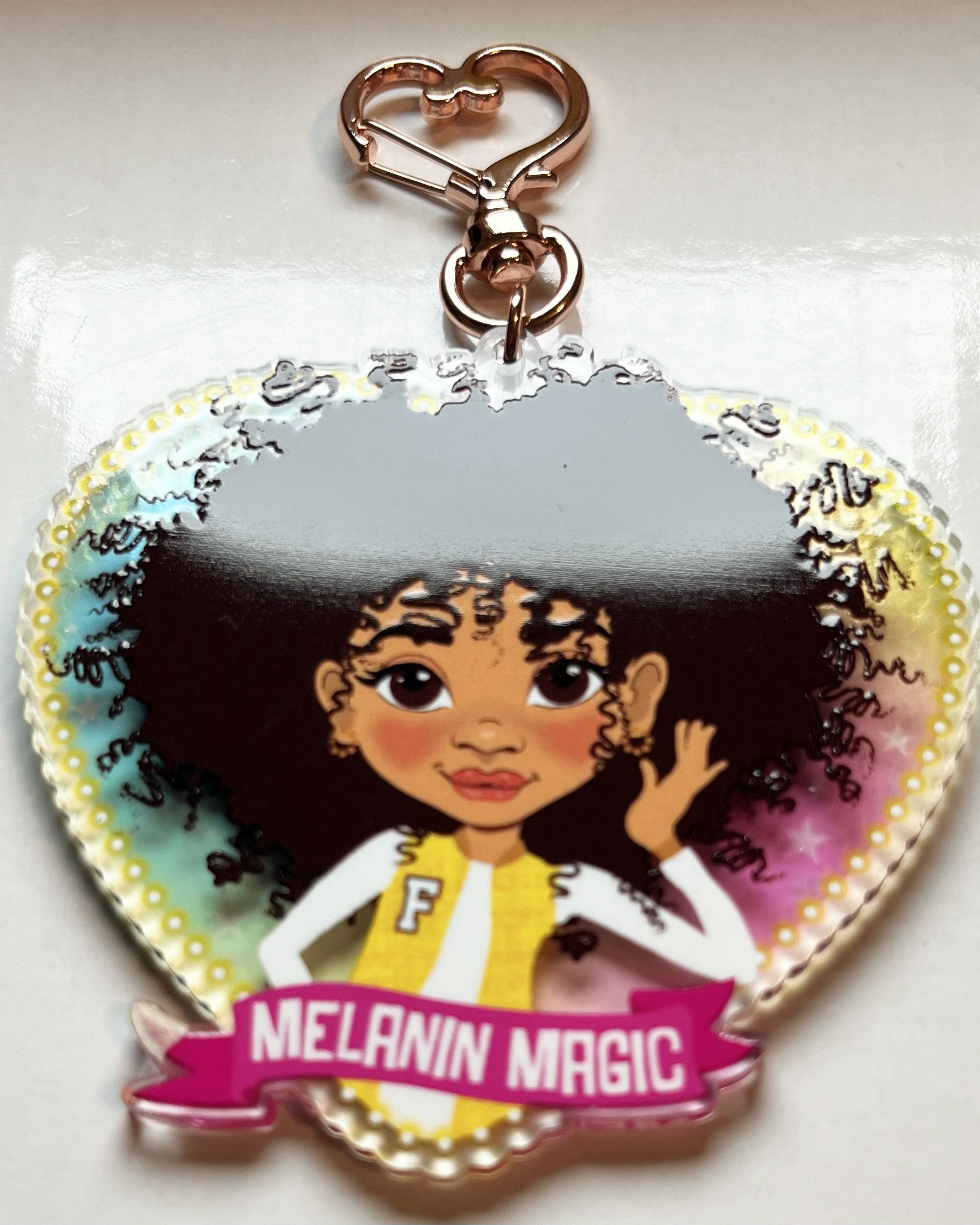 Fefus Designs - Wholesale Keychain - Kids - Melanin Magic Afro Mixed Race Girl Keyring/ Bag Charm by Fefus Designs7