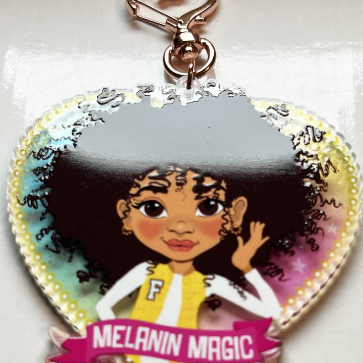 Fefus Designs - Venta al por mayor Llavero - Niños - Magia de Melanina Llavero/Colgante de Bolso para Chica de Raza Mixta Afro por Fefus Designs7