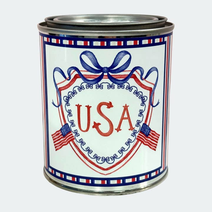 USA 250th Anniversary 14oz Soy Candle Placard Hostess Gift for wholesale by Clark & June Candle Co.