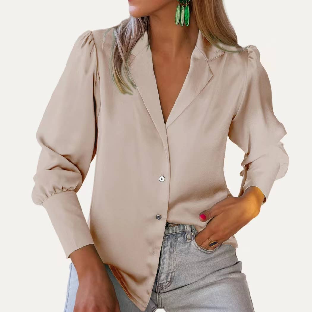 The Moment Collection - Wholesale Button Down Shirt - Women's - Lady Grace Solid Pre-Fall Collared Button Up Long Sleeve Top5