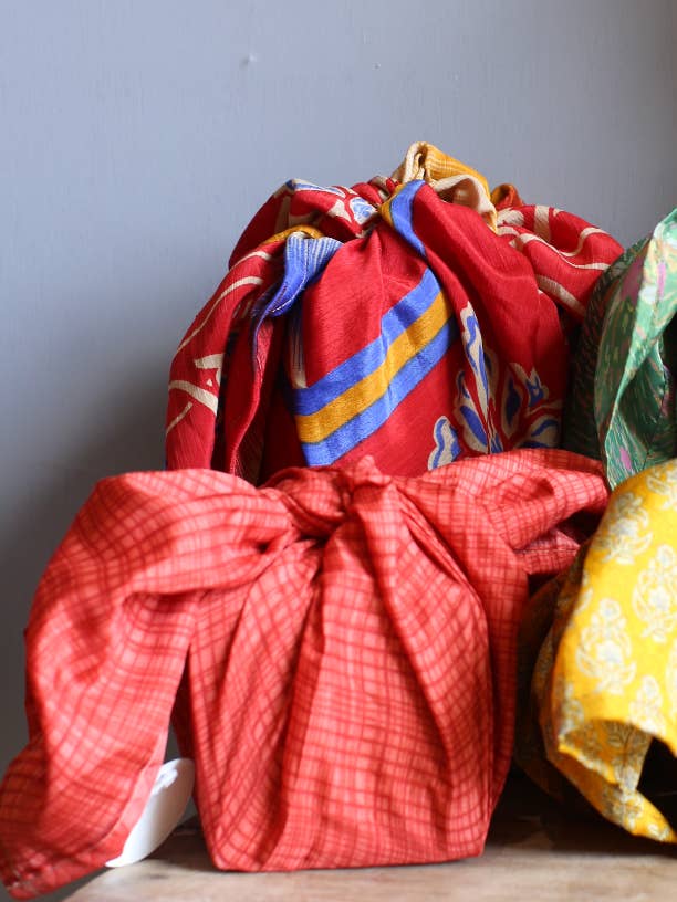 Single Red Recycled Sari Wrap for wholesale by The India Shop