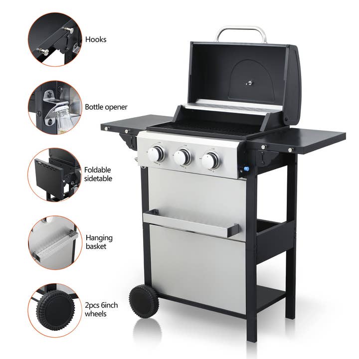 39F Inc. - Wholesale Outdoor Grill Tools - 3-Burner Propane Gas BBQ Grill – 25650BTU, Stainless Steel1