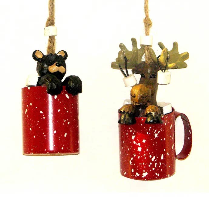 Kurt S. Adler, Inc. - Wholesale Ornament Set - 3-4"MOOSE/BLACK BEAR IN MUG ORNAMENTS0
