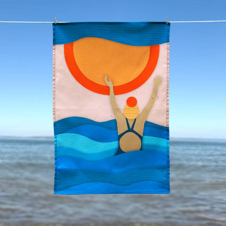Designed by Islay - Wholesale Tea Towel - Wild Swimming | Waves Tea towel1