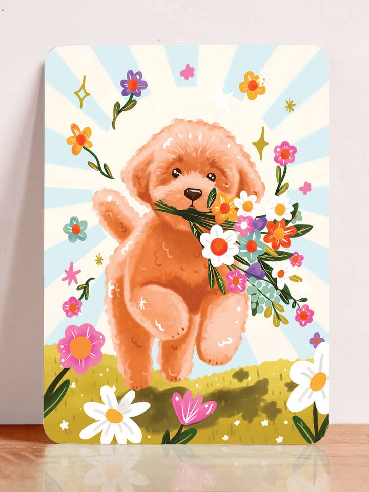 Cartão aniversário cão flores só porque obrigado postal por atacado de Aniet Illustration