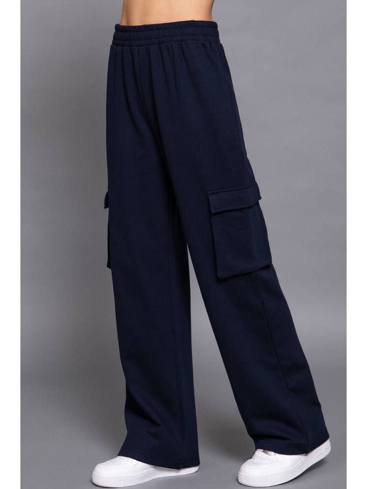 Active Basic | Active USA - Wholesale Pants - Women's - Waist Band Inner Fleece French Terry Cargo Long Pants