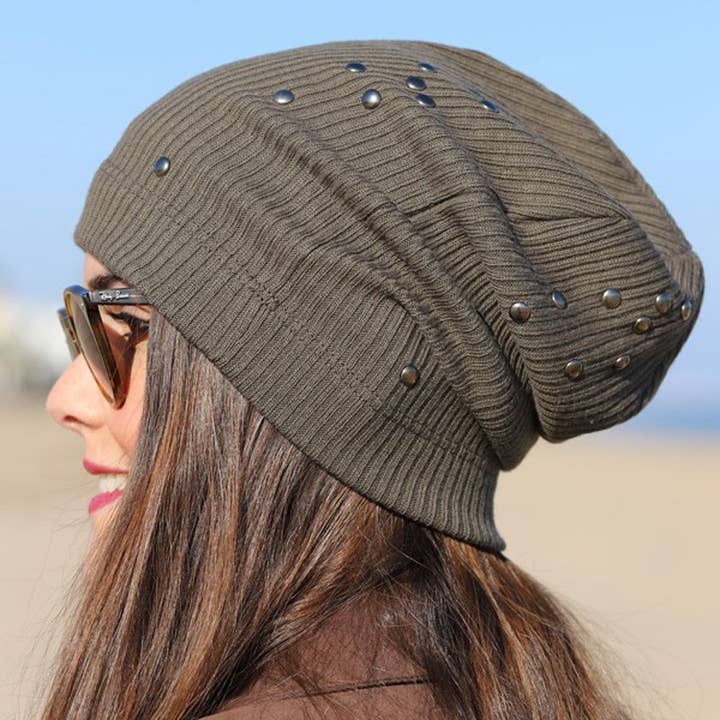 302 Trendy Beanie Hats - Matching antique studs all around for wholesale by Purple Sardine