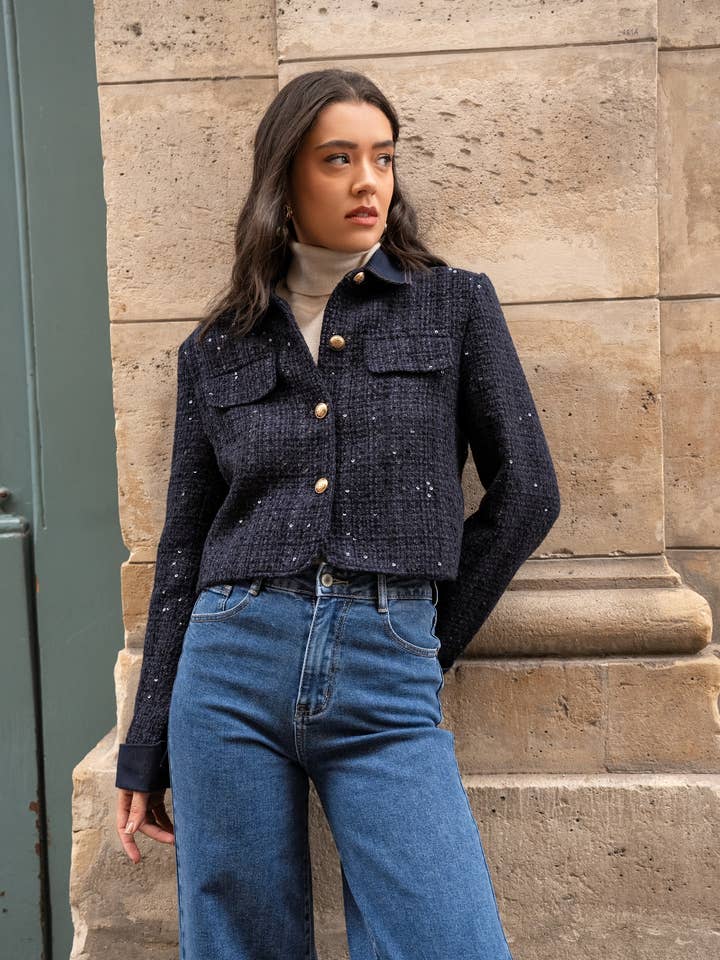 CHOKLATE PARIS – wholesale Jacka - Dam – Élise kavaj i tweed med denimdetaljer - CK085080