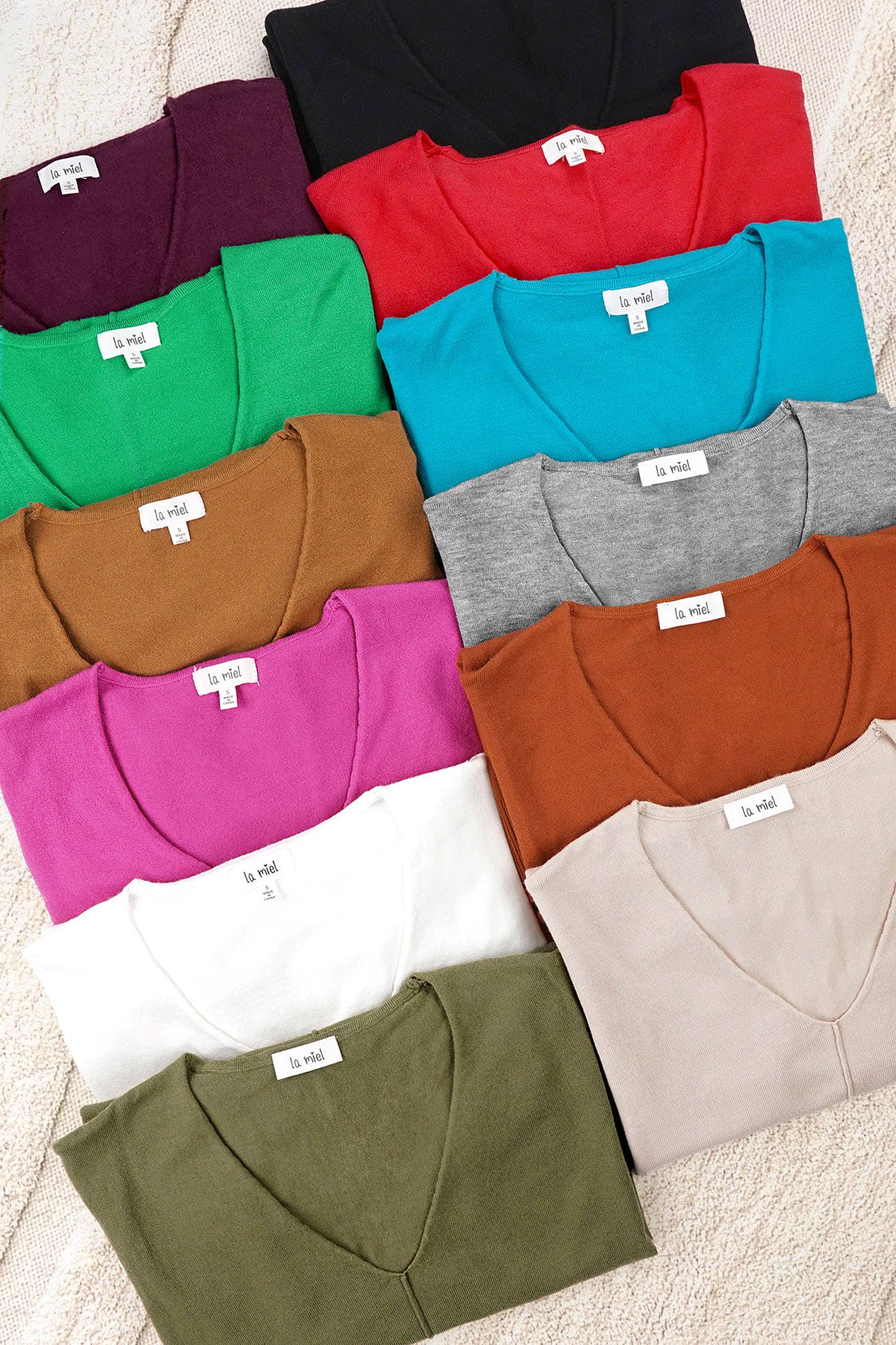 La Miel - Wholesale Knit Sweater - Women's - JBS3122-Stretchy V-neck Long Sleeve Lightweight Knit Top33