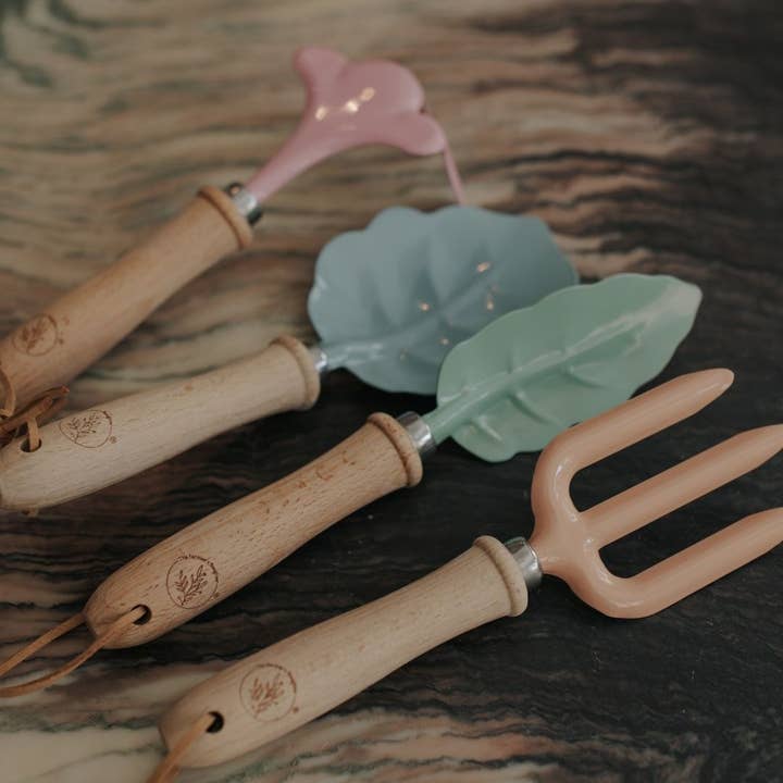 Kids Garden Tool Set – 4-Piece Colorful Wooden Hand Tools for wholesale by The Farmer's Daughter