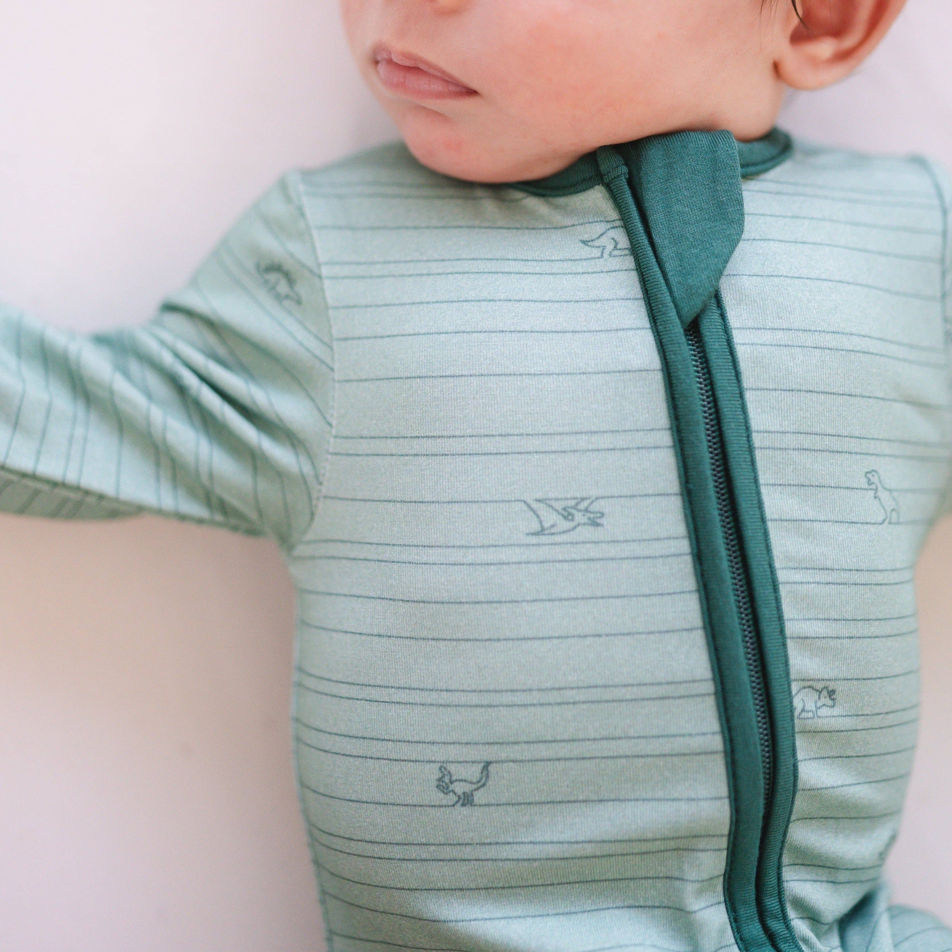 Will & Charlie Shop - Wholesale Sleepsuit - Baby - Tiny Dinosaurs Bamboo Zipper Footie Baby Sleeper Pajamas7